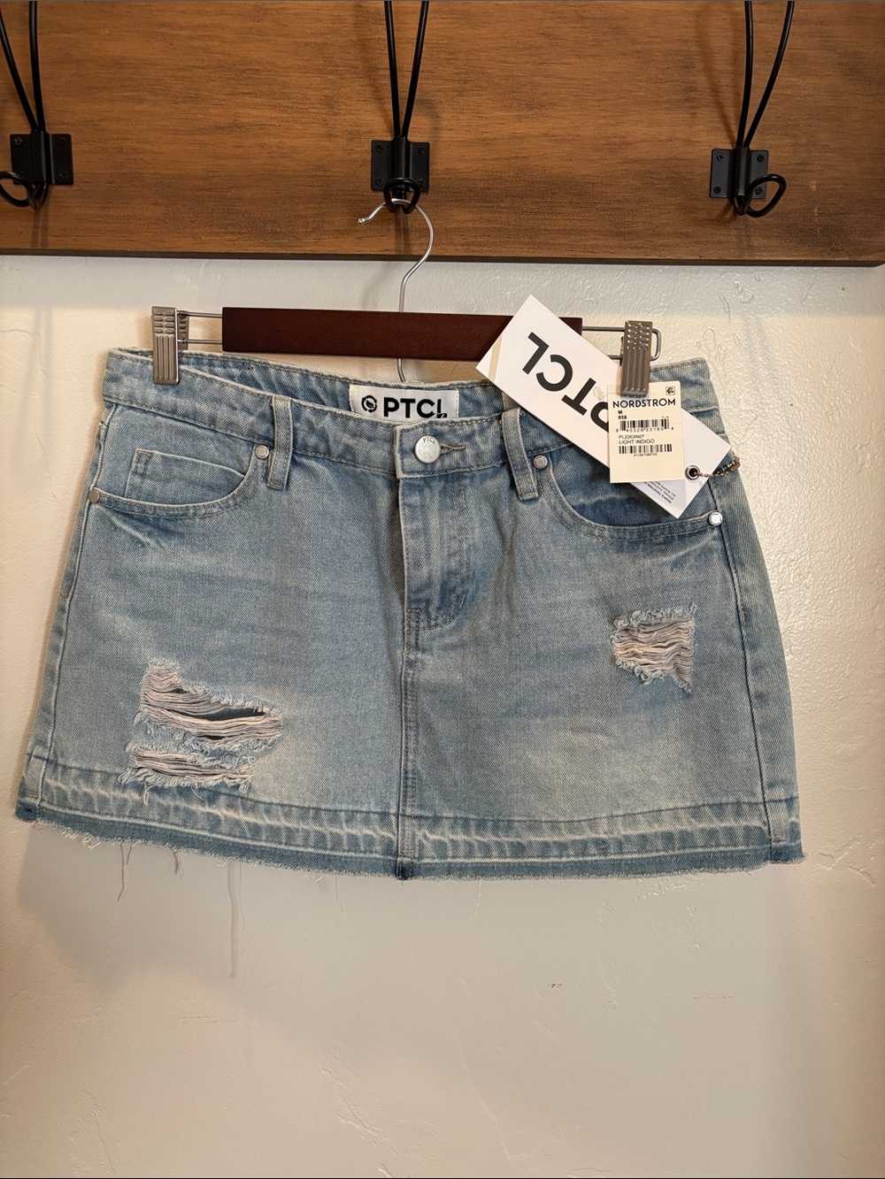 Ethikal Clothing Washed Light Blue Distressed Denim Mini Skirt
